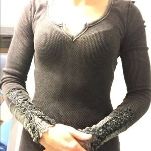 Free People Black waffle shirt XS