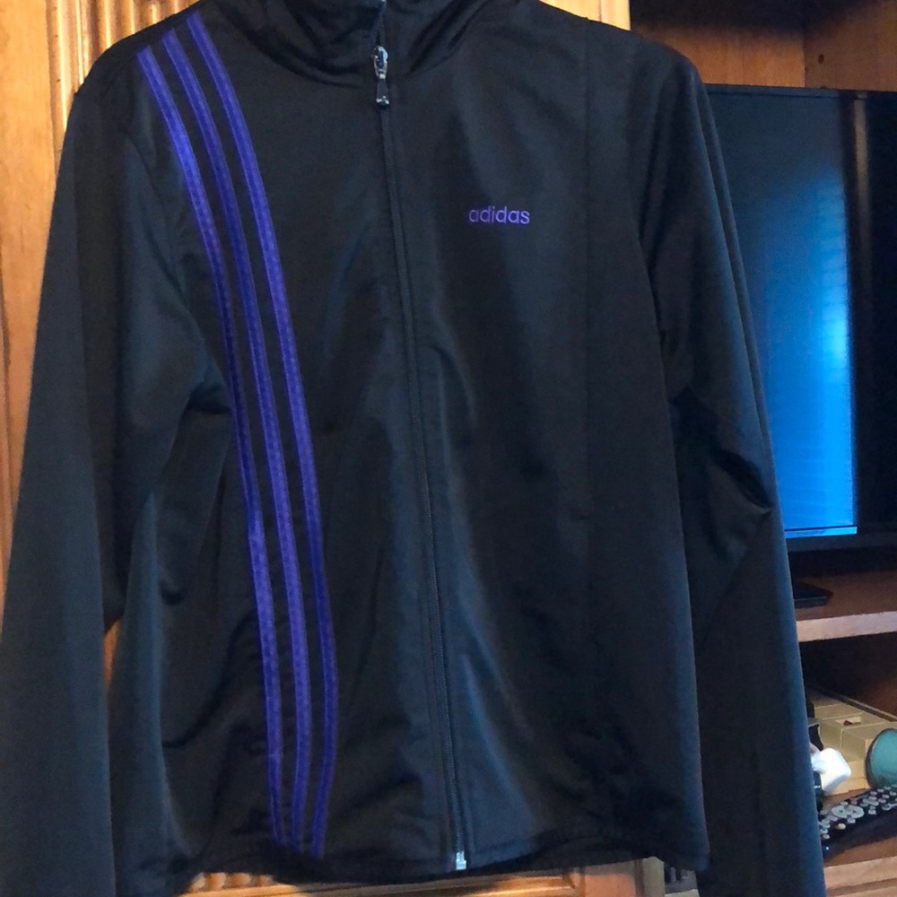 Black and purple warm up adidas jacket