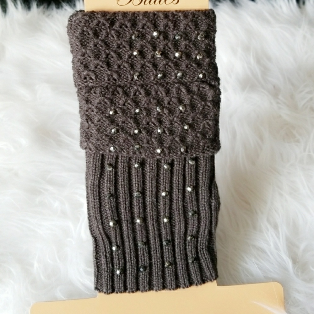 GRAY Rhinestone detailed fringerless mittens/glove - Picture 3 of 4