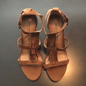 Brown suede fringe heels size 9