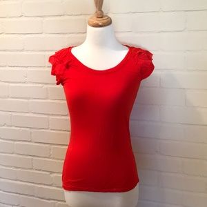Red fringed shoulder tee