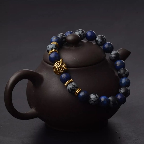 lilith Other - -Lapis Lazuli/snowflake obsidian Gold owl bracelet