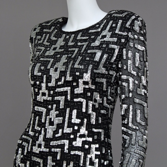 GEOMETRIC SPARKLING SEQUIN ASYMMETRIC PARTY TOP - Picture 5 of 8