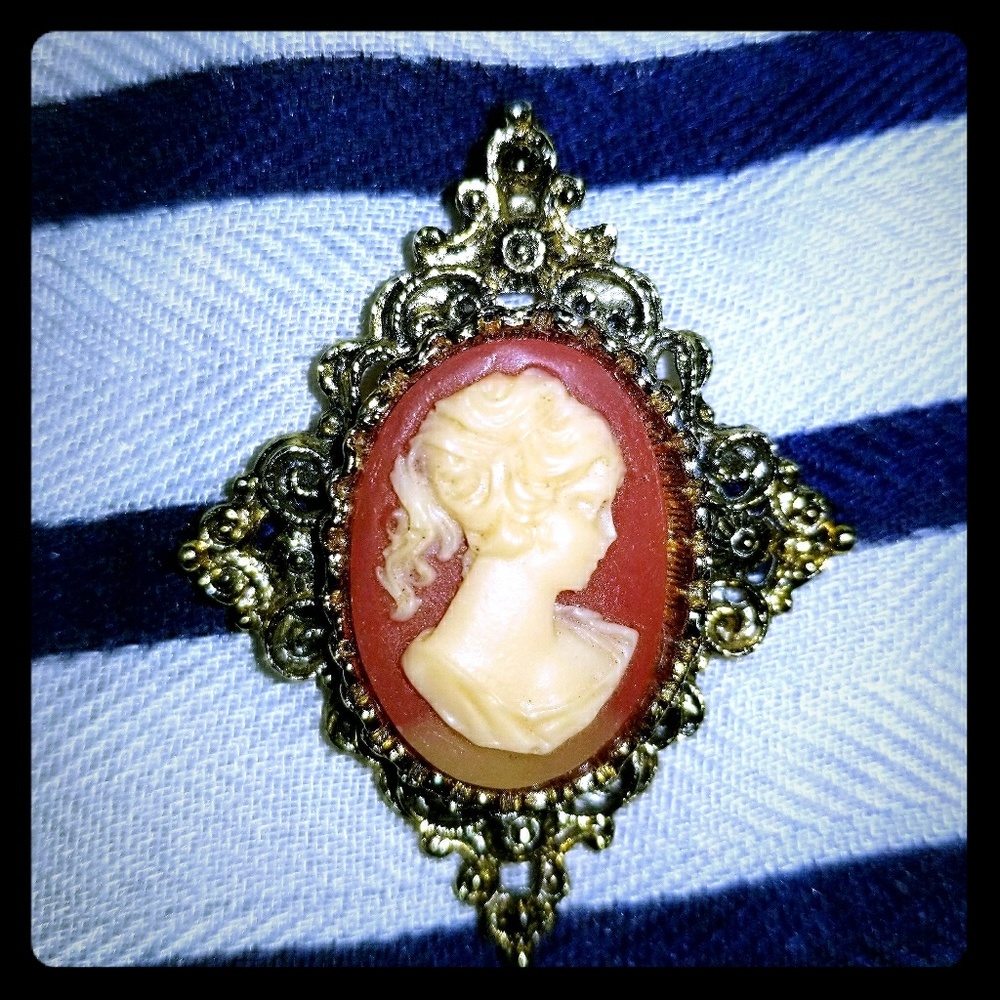 Vintage Gerry's Resin and Goldtone Cameo Brooch