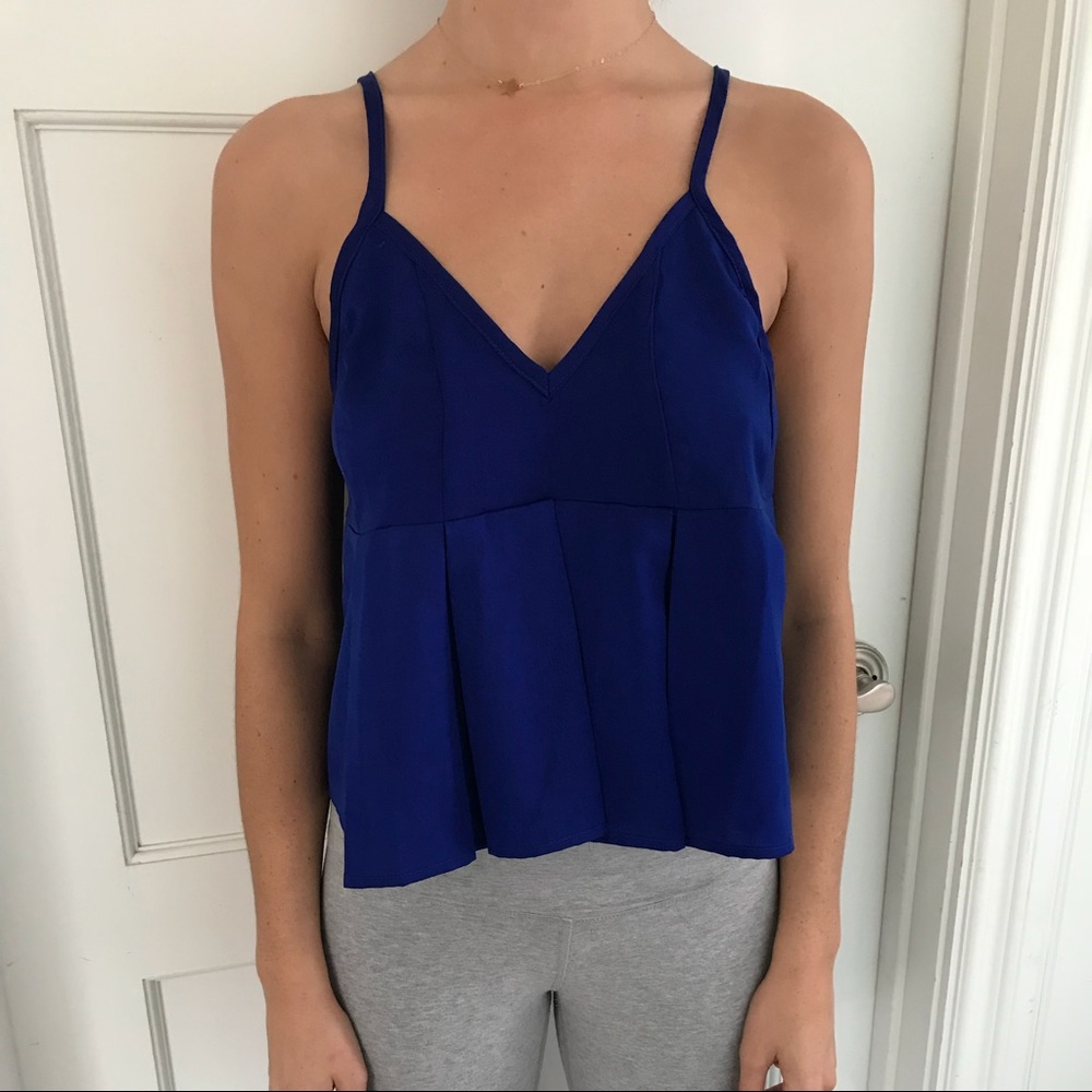 Blue pleated tank top