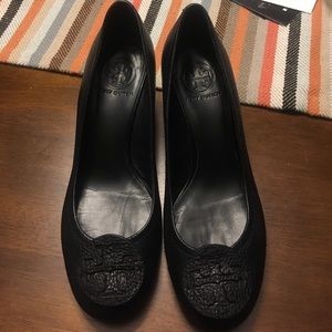Tory Burch Black Leather Wedges