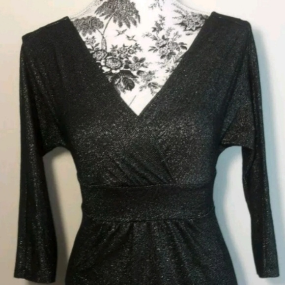 Express Shirt XS Black Silver mMetallic Blouse - Picture 2 of 5