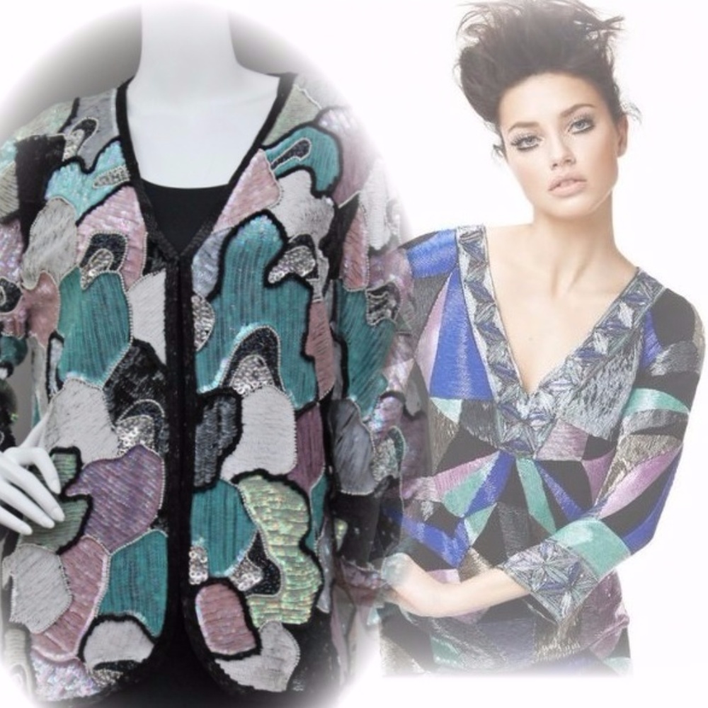SPARKLING ABSTRACT SEQUIN HOLIDAY PARTY JACKET