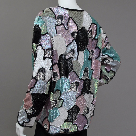 SPARKLING ABSTRACT SEQUIN HOLIDAY PARTY JACKET - Picture 7 of 8