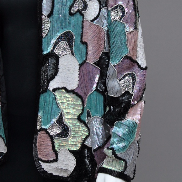 SPARKLING ABSTRACT SEQUIN HOLIDAY PARTY JACKET - Picture 5 of 8