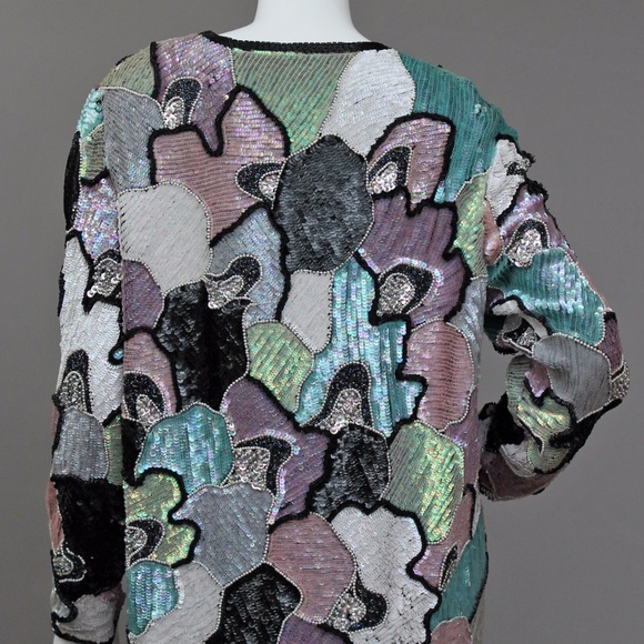 SPARKLING ABSTRACT SEQUIN HOLIDAY PARTY JACKET - Picture 8 of 8