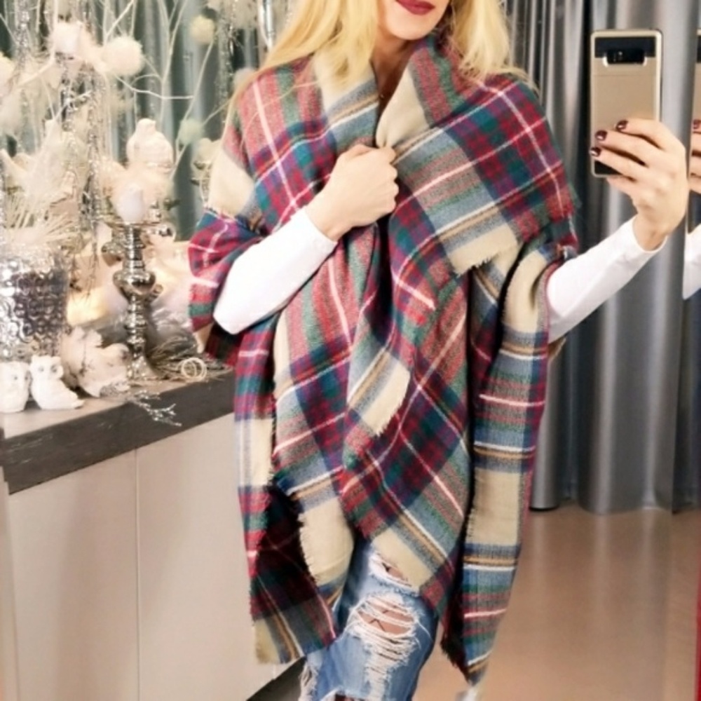 OVERSIZED BLANKET PLAID PRINT SCARF - Picture 2 of 4