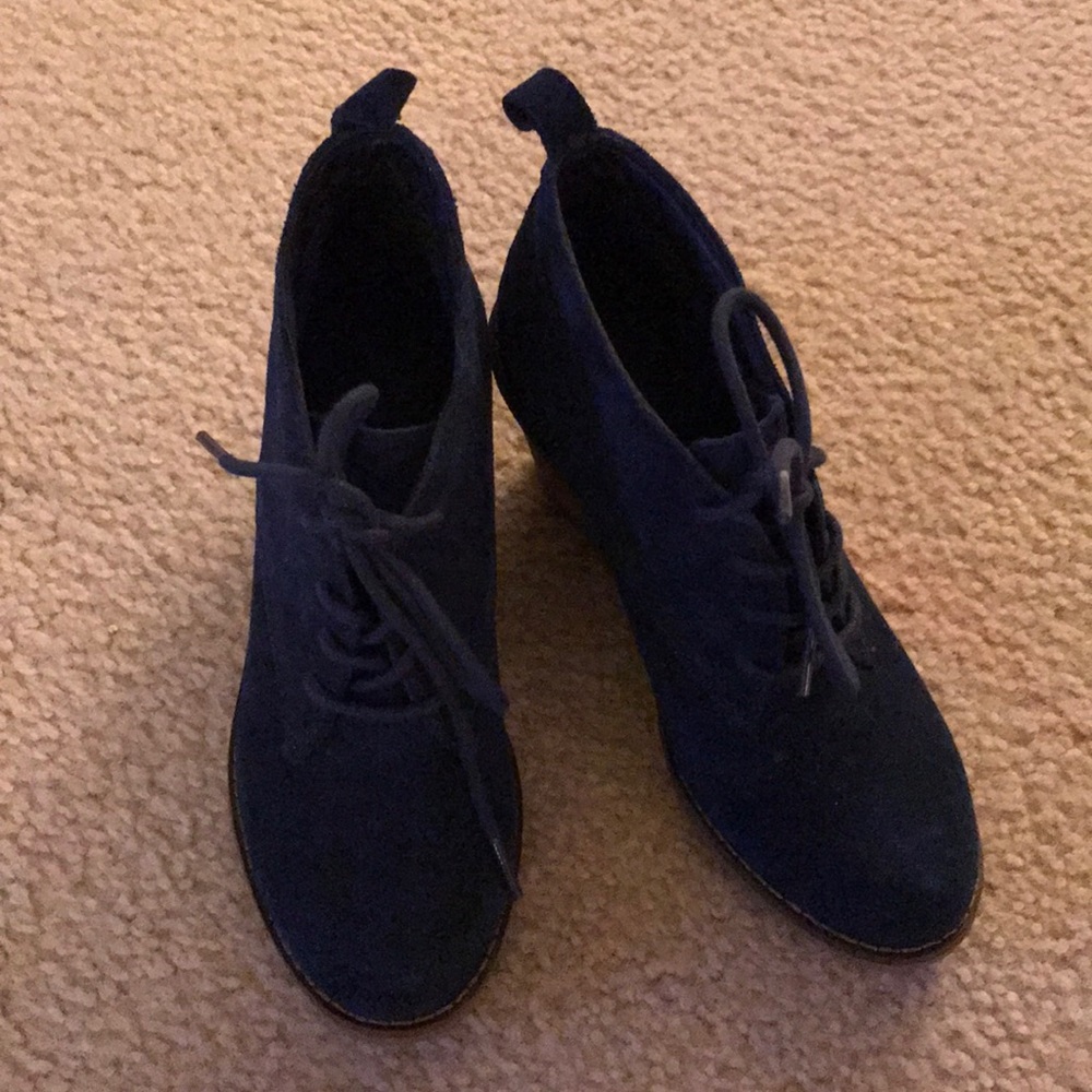 Blue suede booties