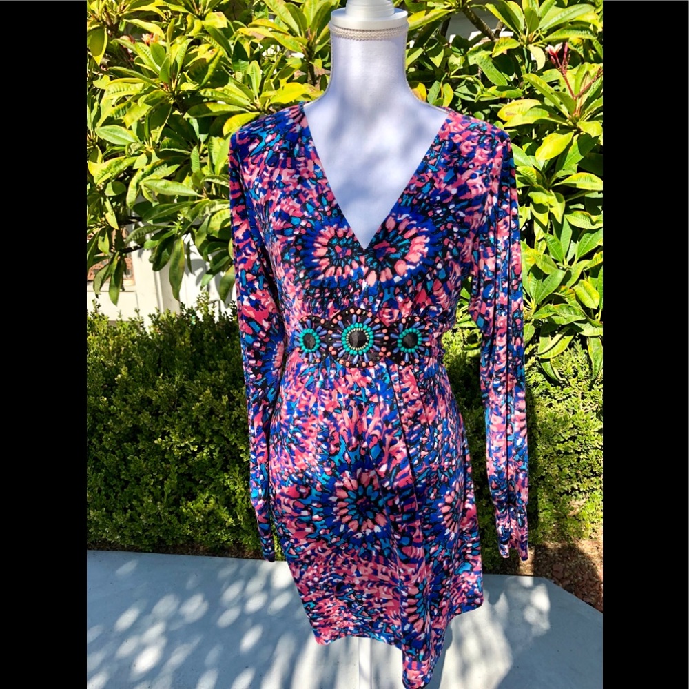 Longsleeve pink & blue print dress Size Small