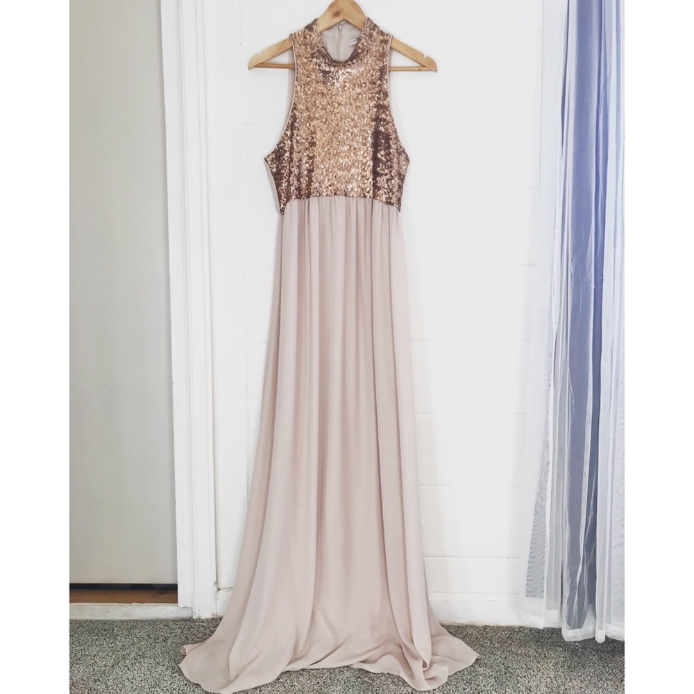 Rose maxi dress with sequins and chiffon