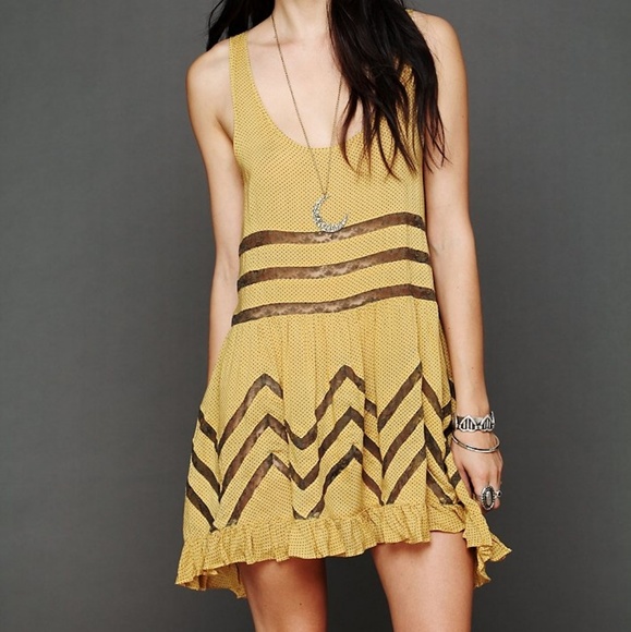 Free People Dresses & Skirts - Free People Yellow Voile and Lace Trapeze Dress
