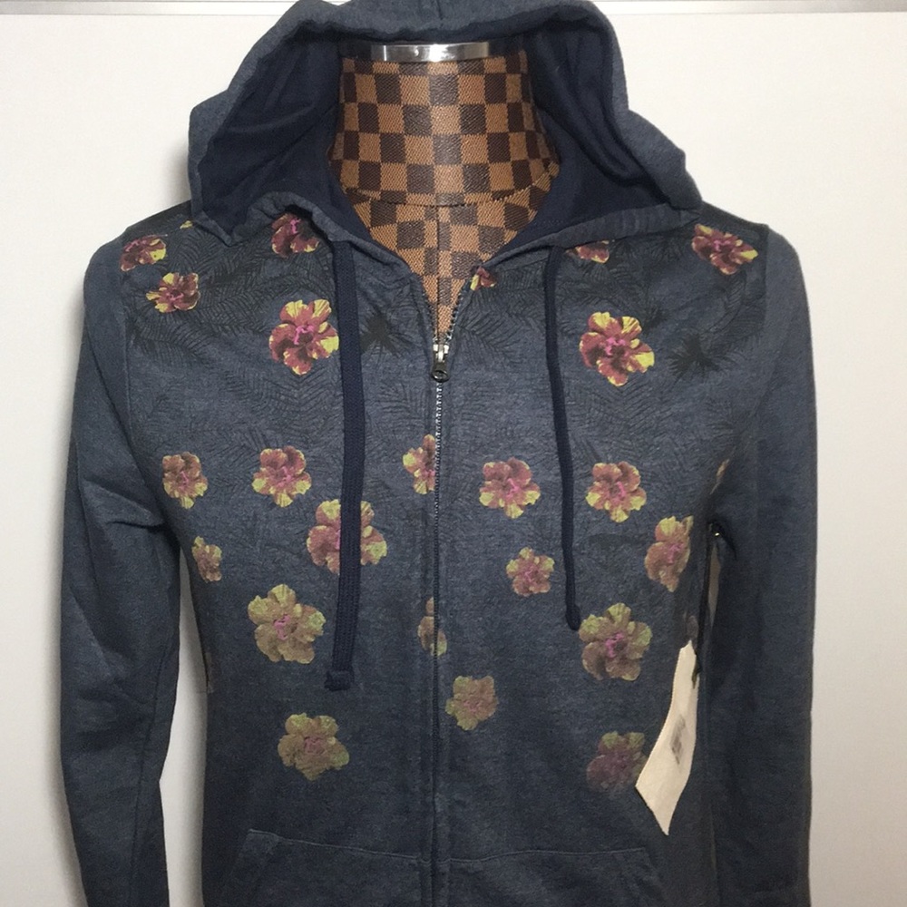 Free Planet- Navy Floral Hoodie NWT - Picture 1 of 4