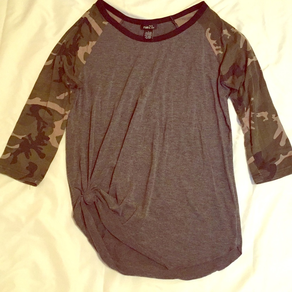 Grey and Camo Baseball Tee