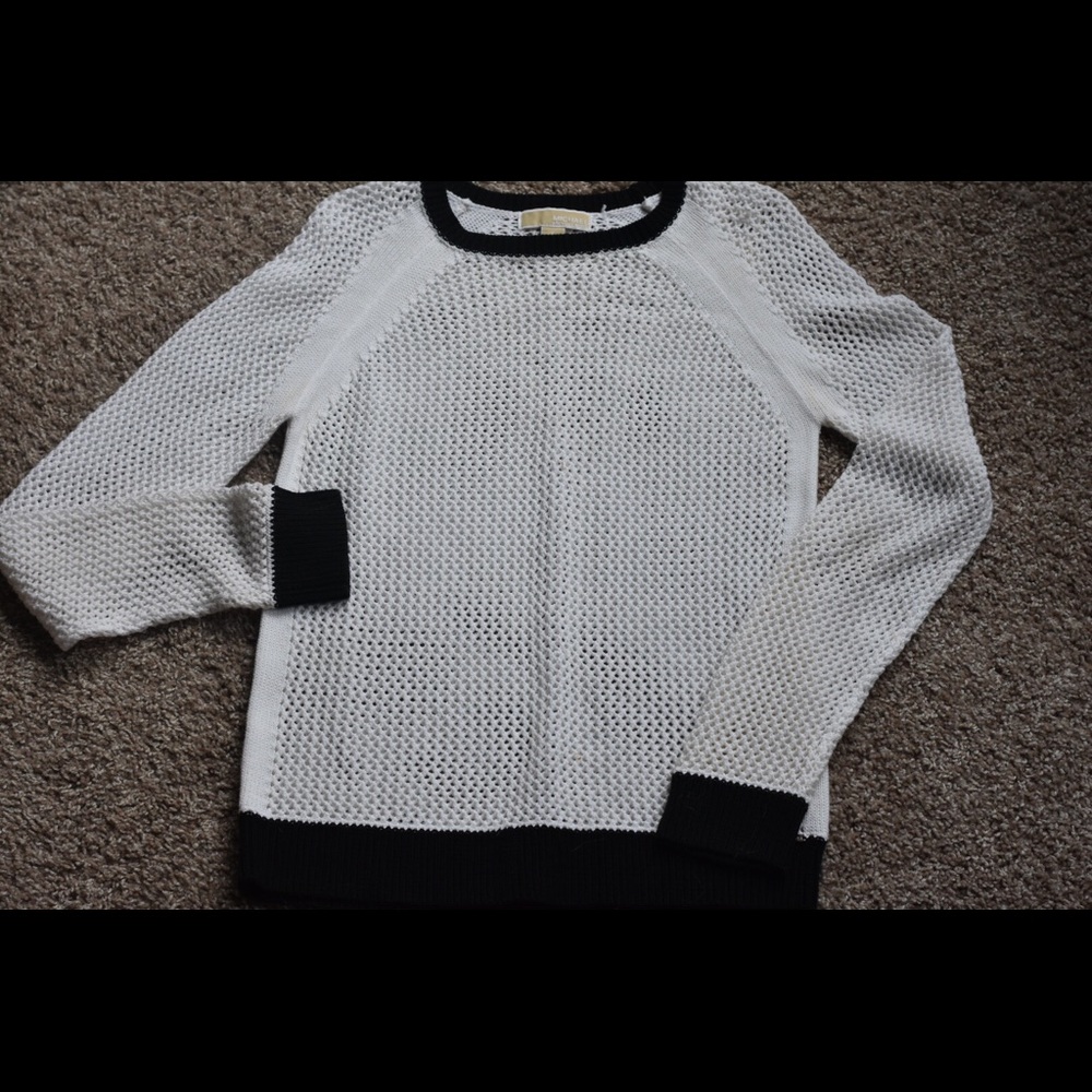 Michael Kors white knit sweater. Black trim