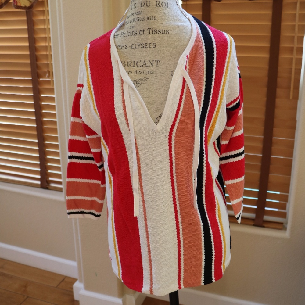 Red & white & black striped Loft top