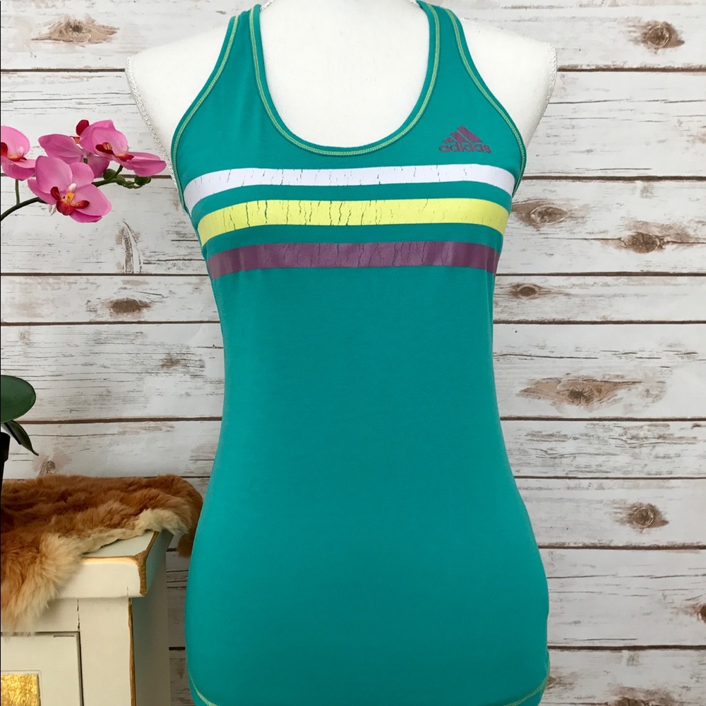 Adidas Turquoise Striped Racerback Tank