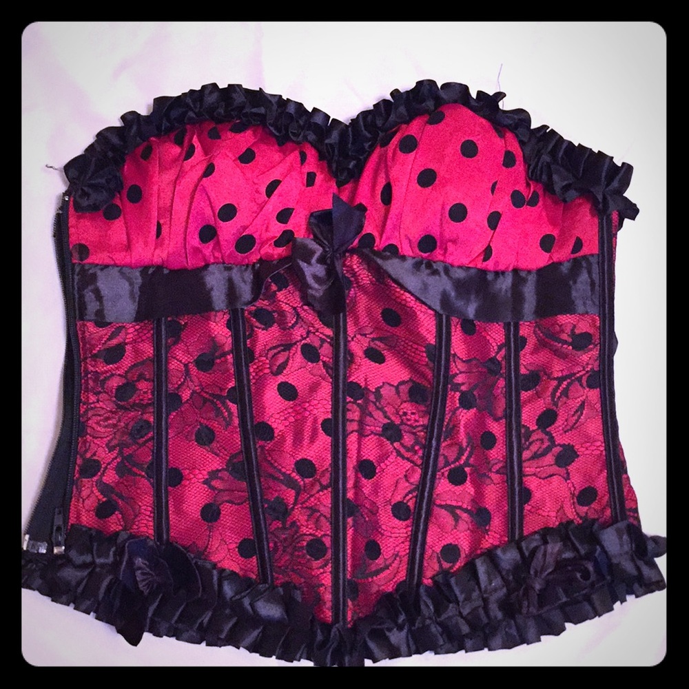 Red & Black Polka Dot Lace Corset