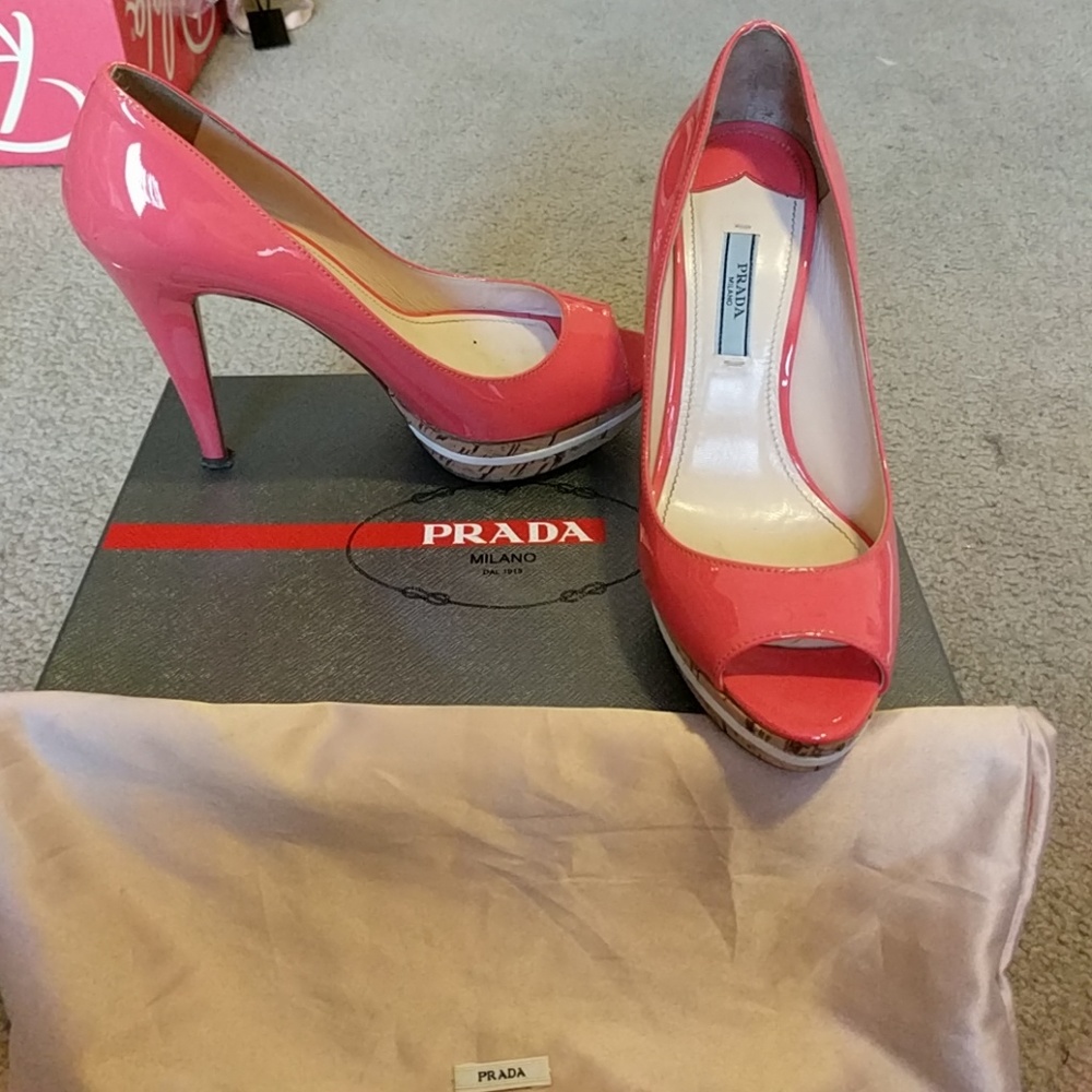 Prada open toe platform pumps