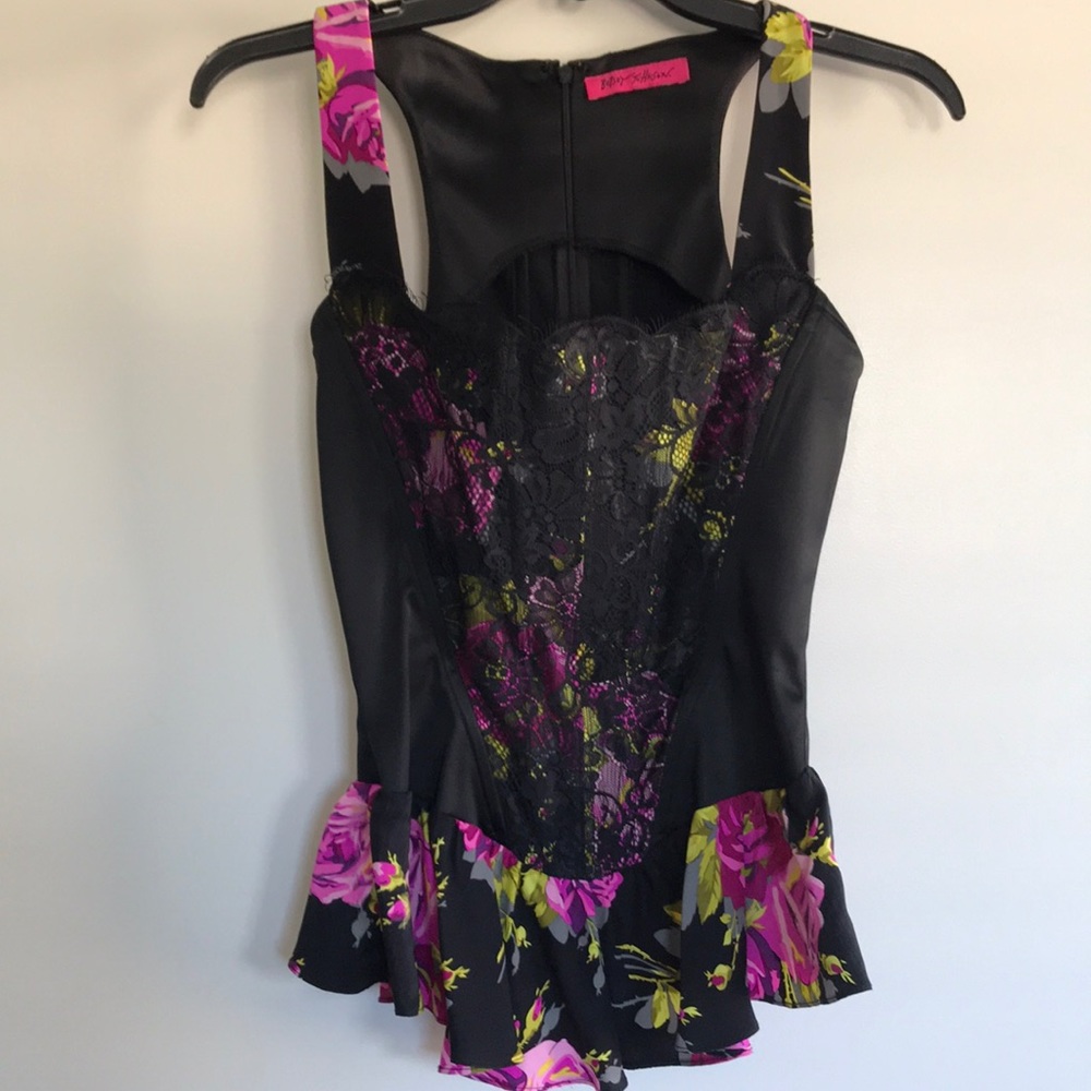 Betsy Johnson Corset Zip Back Lace Top