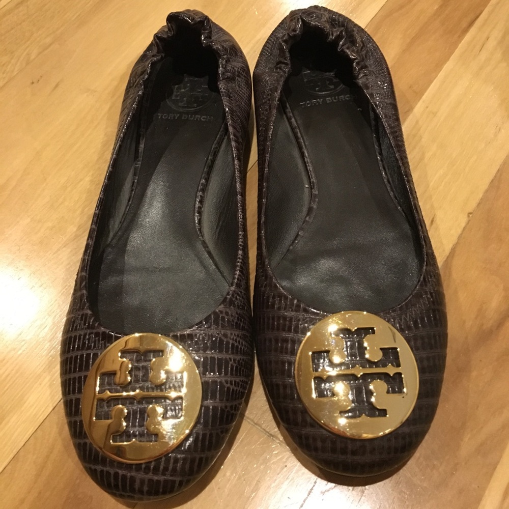 Tory Burch Reva brown snakeskin flats size 8