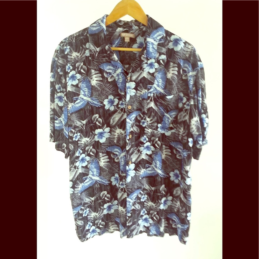 🐝Men Hawaiian Shirt Cool Black Gray Birds/Floral