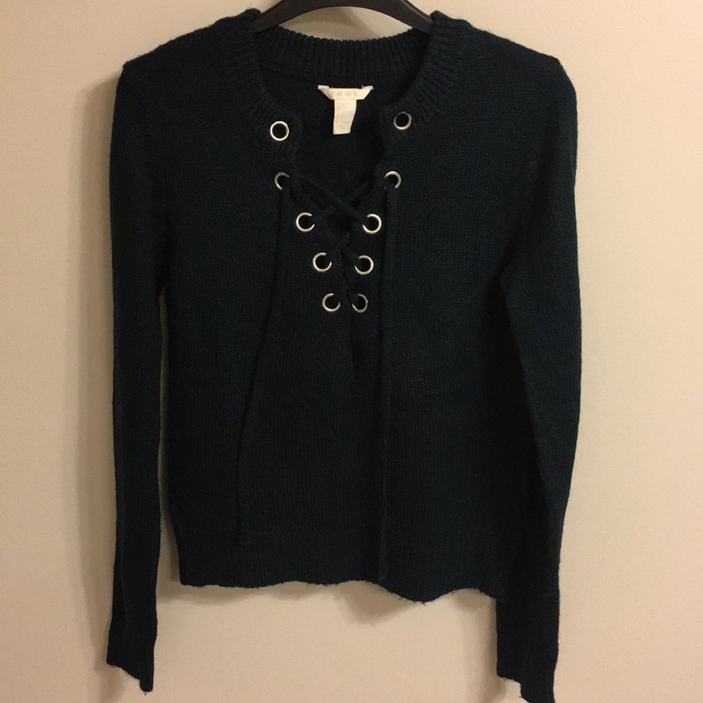 Forever21 Deep green lace up sweater