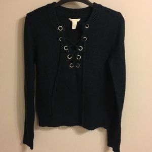 Forever21 Deep green lace up sweater