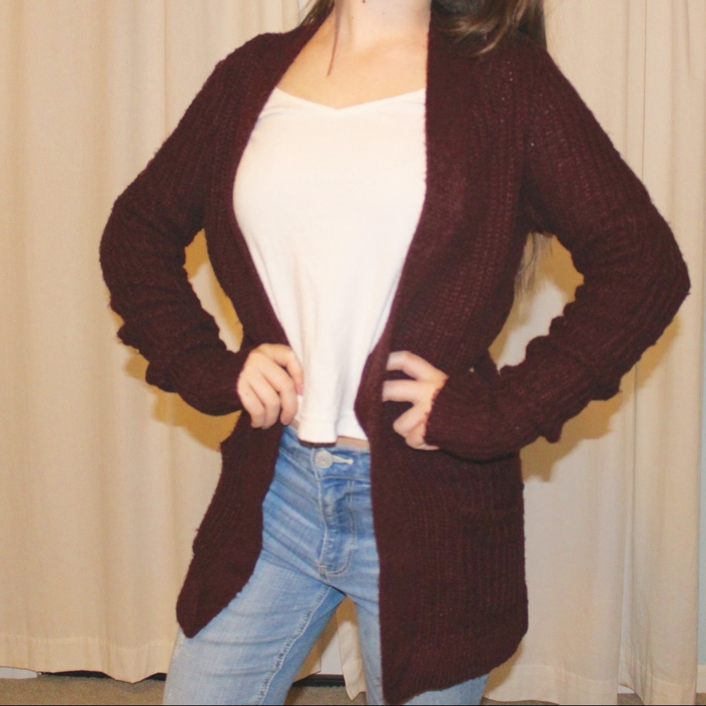 Red cardigan sweater