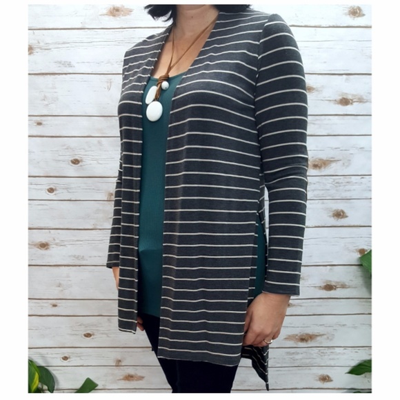 Striped Cardigan with Elbow Patches - Picture 2 of 6
