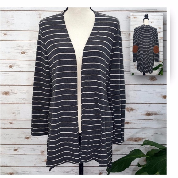 Striped Cardigan with Elbow Patches - Picture 4 of 6