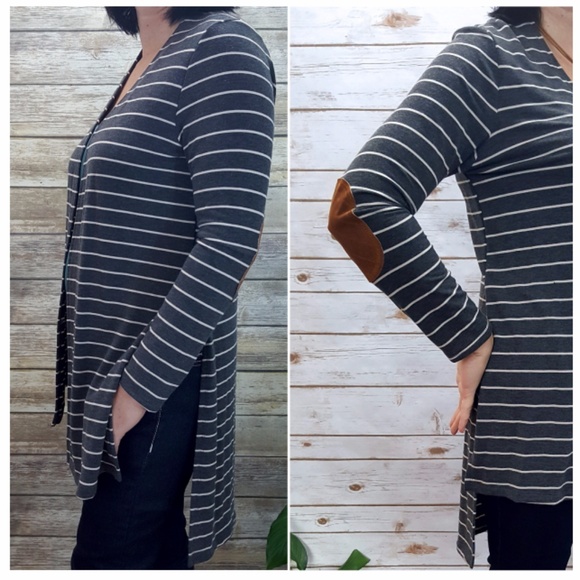 Striped Cardigan with Elbow Patches - Picture 3 of 6
