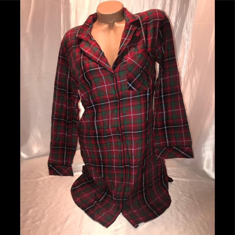 VS long sleeve sleep shirt plaid pajama modal xs