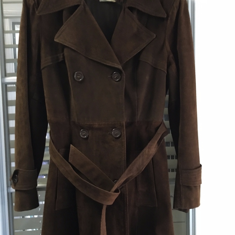 Brown suede leather womens coat
