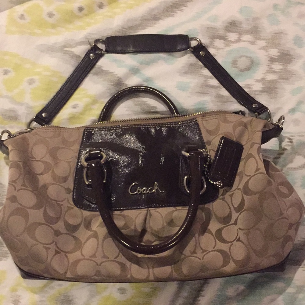 Coach purse brown and tan sateen