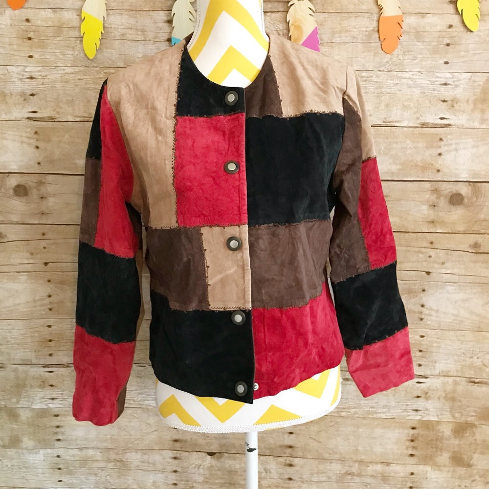 Vintage Karen Arnold leather color block jacket