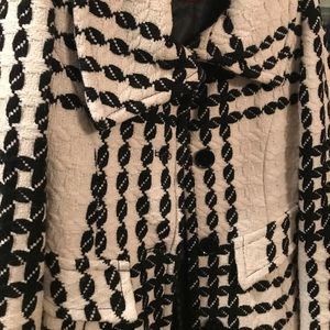 Black and White Check Knee Length Coat-XS