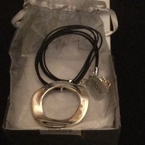 Necklace Chico’s Silver Pendant w black cord