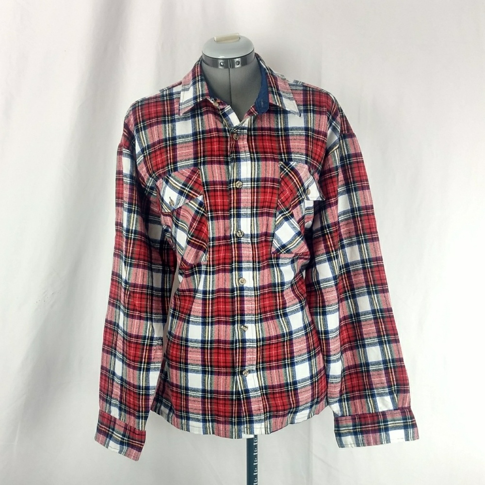 VINTAGE Mikael York Collection Plaid Button Front