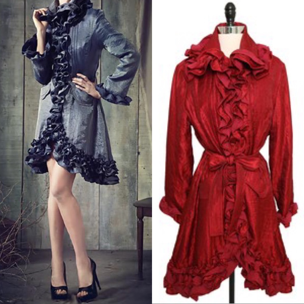 NWT Samuel Dong Ruffle Trench Coat Dress Coatdress