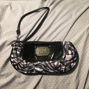 Gia Milani black grey and wolf grey clutch.