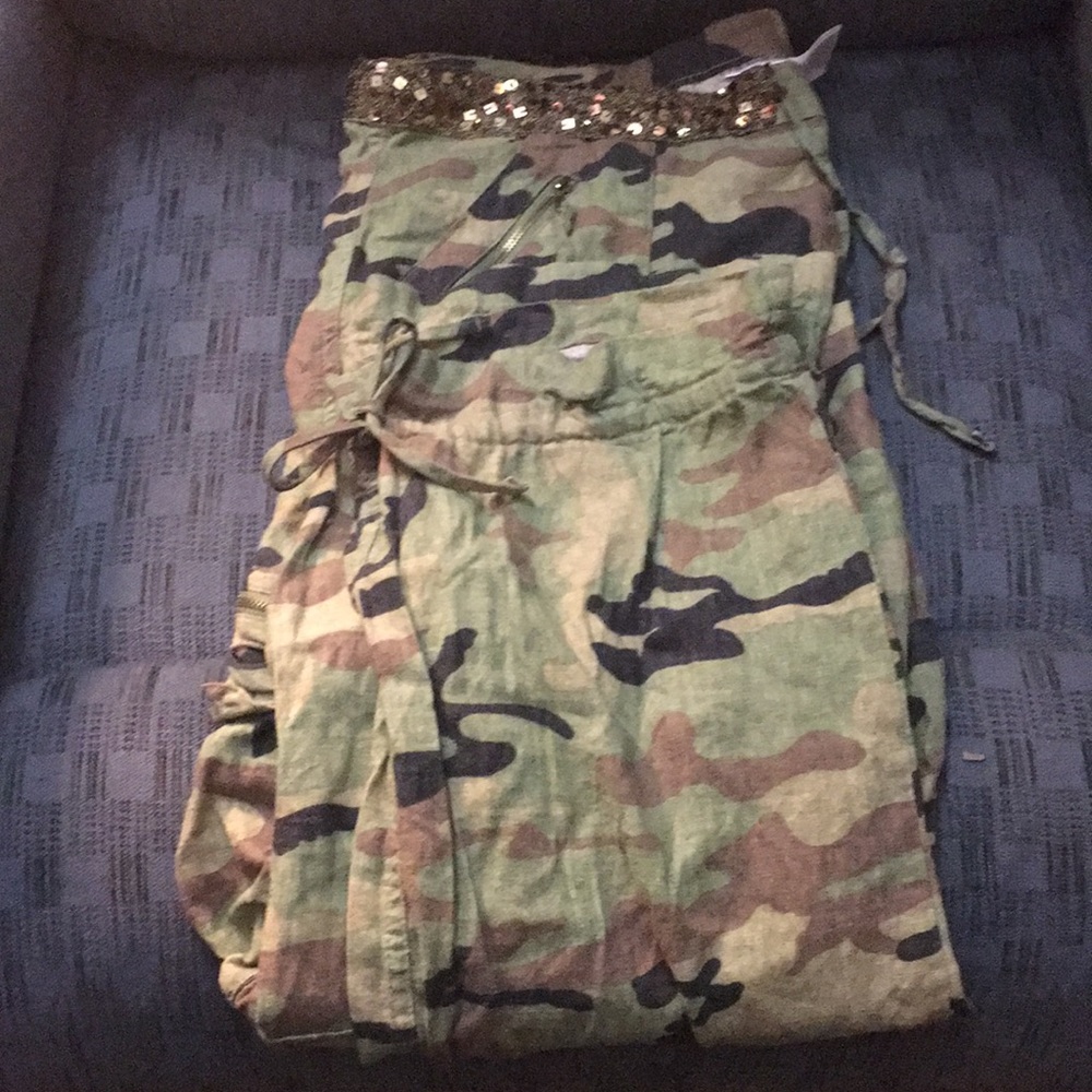 Camp cargo joggers w/ drawstring sequin waistband