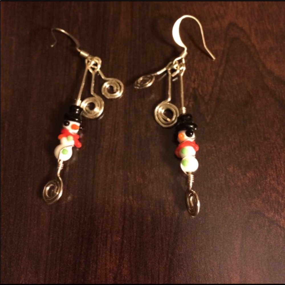 Handmade Sterling & Crystal Snowman Earrings