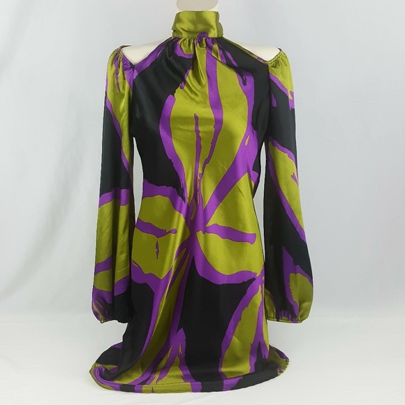 E-Klah Dresses & Skirts - E-Klah Tropical Cold Shoulder Mini Dress Top Large