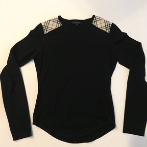 Burberry V Neck Check Graphic Cotton T-Shirt