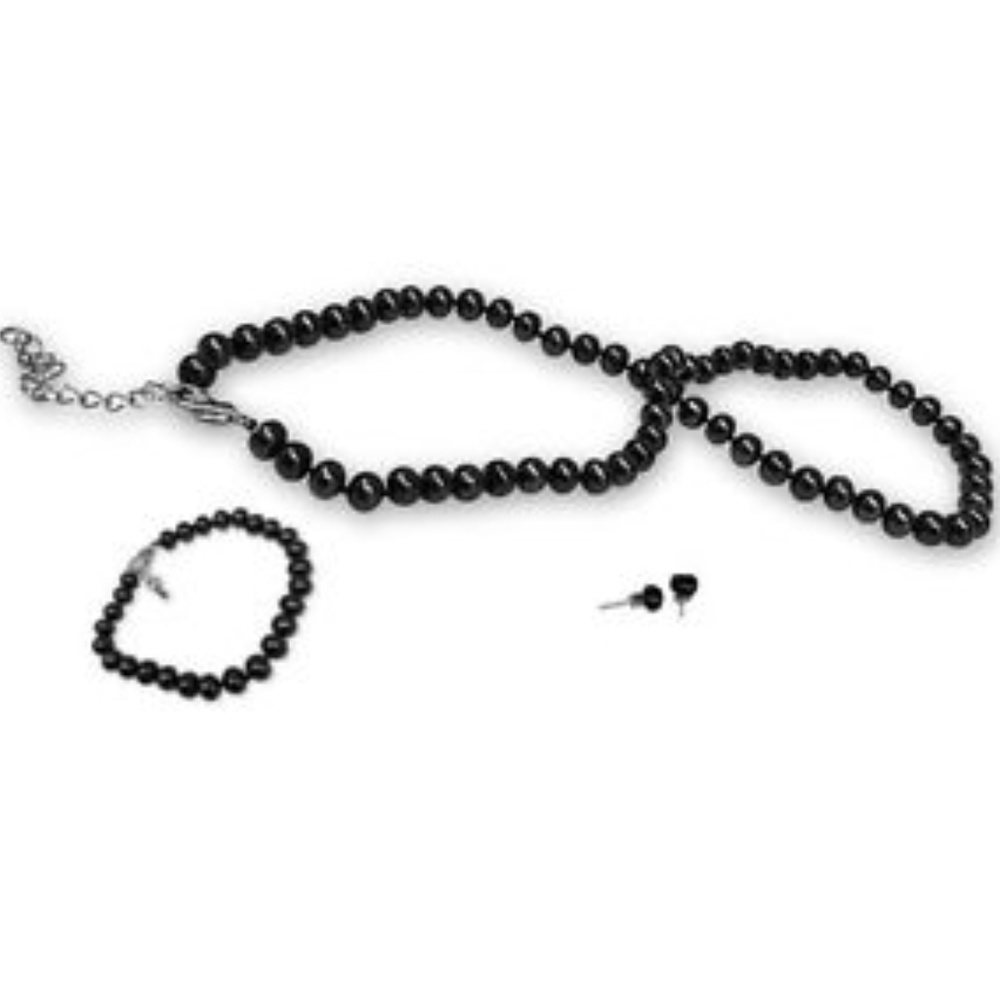 Black Pearl Necklace Earring Bracelet Set